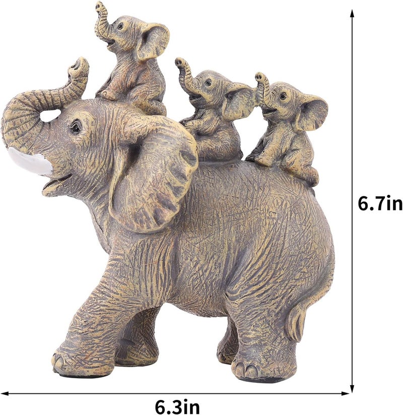 FriyGardcn Cute Elephant Statue Home Décor Good Luck Elephant Carries Three Calves on Its Back Figurines Décor for Shelf Good Gifts for Women Decoration for Living Room, Bedroom, Office - Image 4